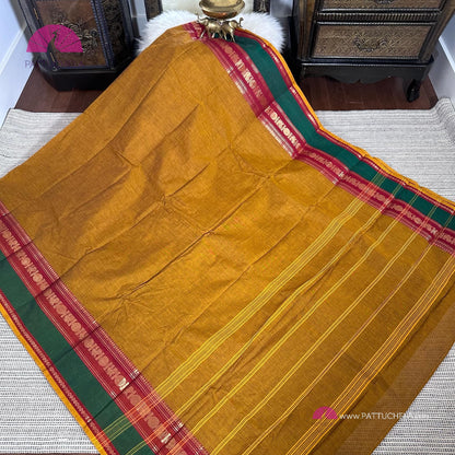 Mustard Kanchipuram Cotton Saree with Stitched blouse | Kanchi Cotton