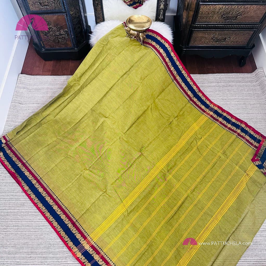 Green Kanchipuram Cotton Saree with Maroon Ajrakh Stitched blouse | Kanchi Cotton (Copy)