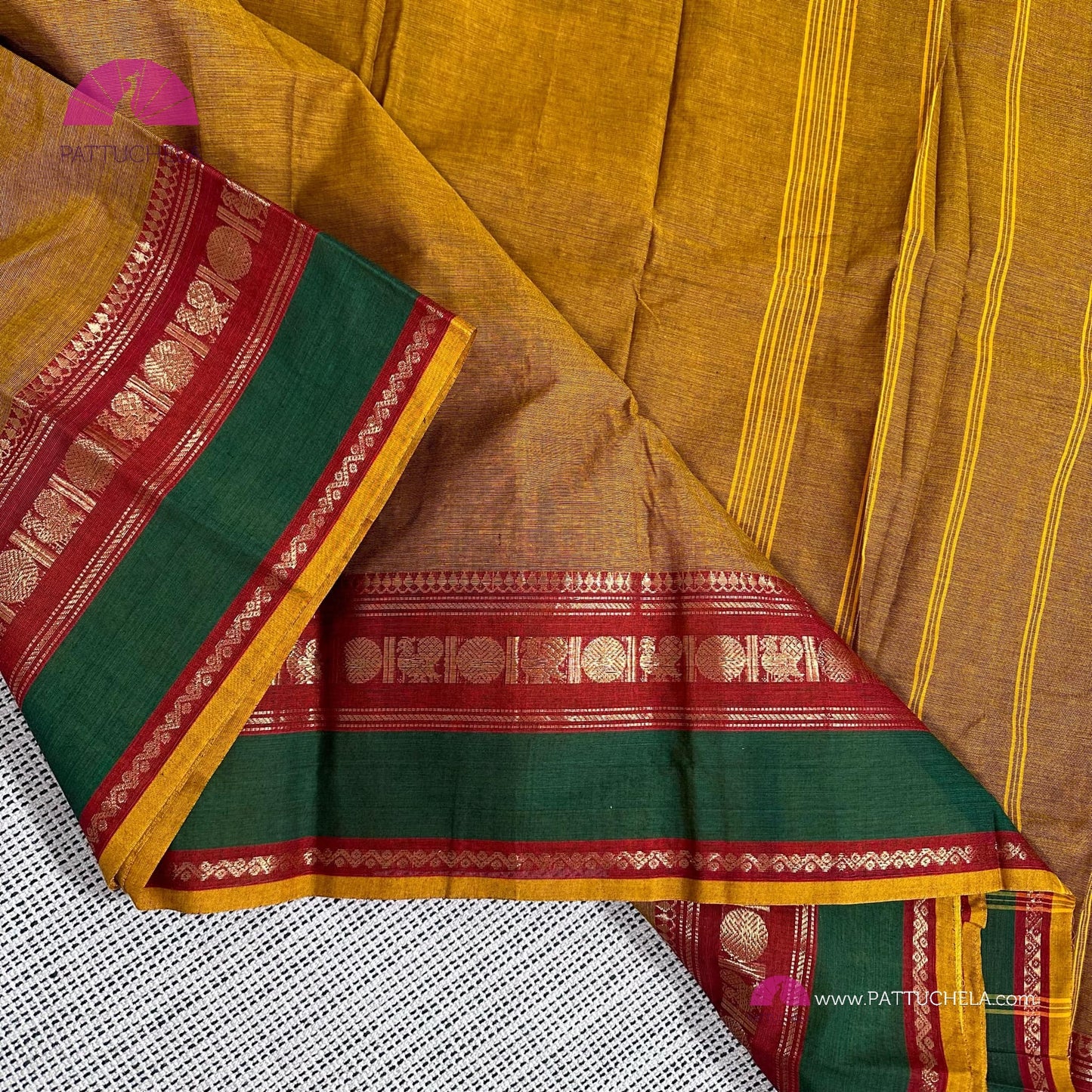 Mustard Kanchipuram Cotton Saree with Stitched blouse | Kanchi Cotton