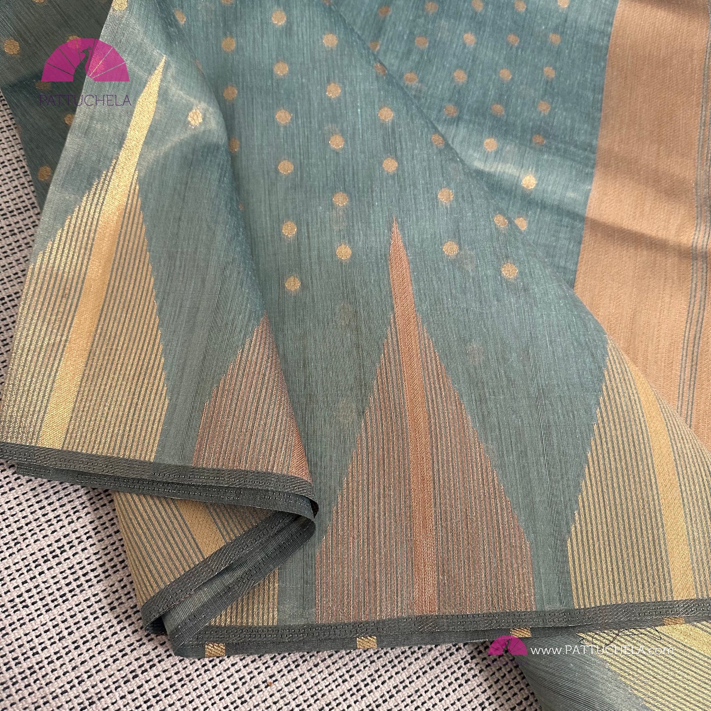 Pastel Green Semi Tussar saree with designer temple borders