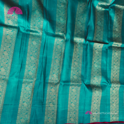 Blue Kanchipuram Handloom SILK MARK CERTIFIED Saree in Palum Pazhamum partly pallu Pattern