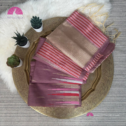 Semi Tussar Silk Saree in onion pink with designer temple borders