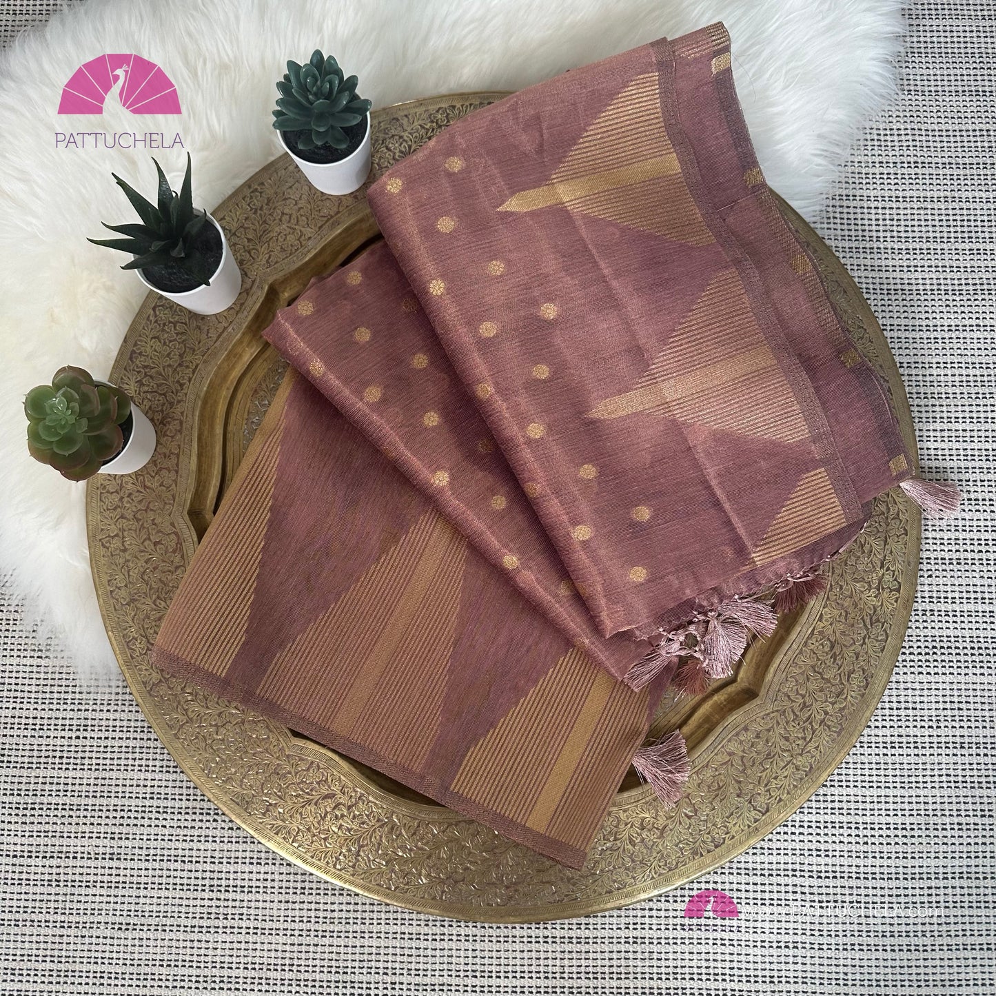 Onion pink Semi Tussar Tissue saree with designer temple border