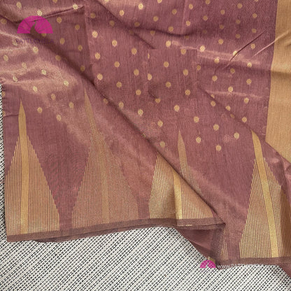 Onion pink Semi Tussar Tissue saree with designer temple border