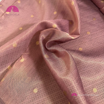 Onion pink Semi Tussar Tissue saree with designer temple border