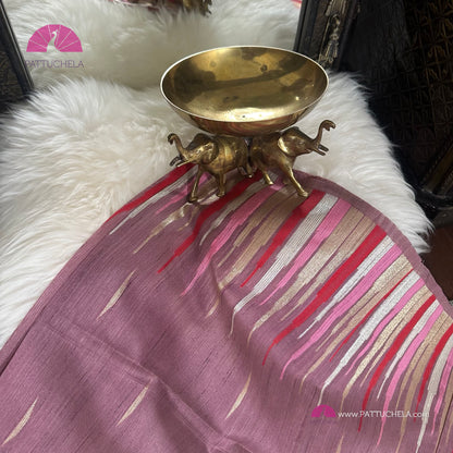 Semi Tussar Silk Saree in onion pink with designer temple borders