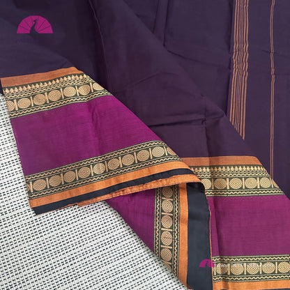 Purple Kanchipuram Cotton Saree with Mustard Stitched blouse | Kanchi Cotton