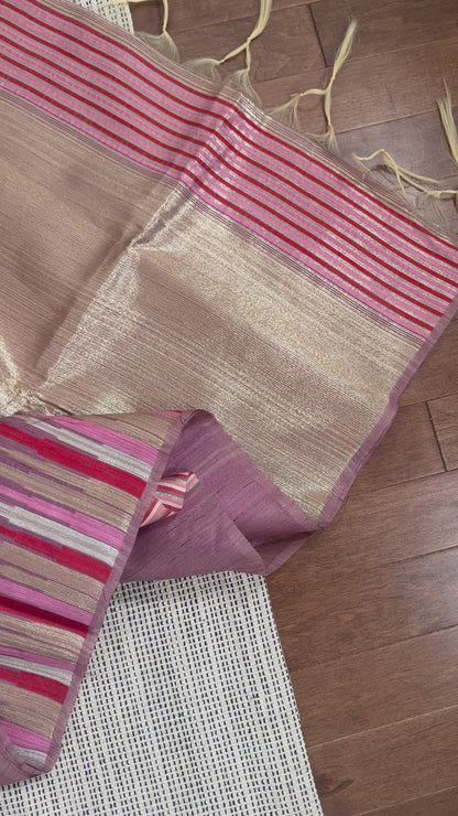 Semi Tussar Silk Saree in onion pink with designer temple borders