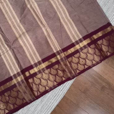 Pure Kanchipuram Cotton Saree with Maroon Ajrakh Stitched blouse | Kanchi Cotton