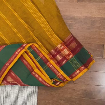 Mustard Kanchipuram Cotton Saree with Stitched blouse | Kanchi Cotton