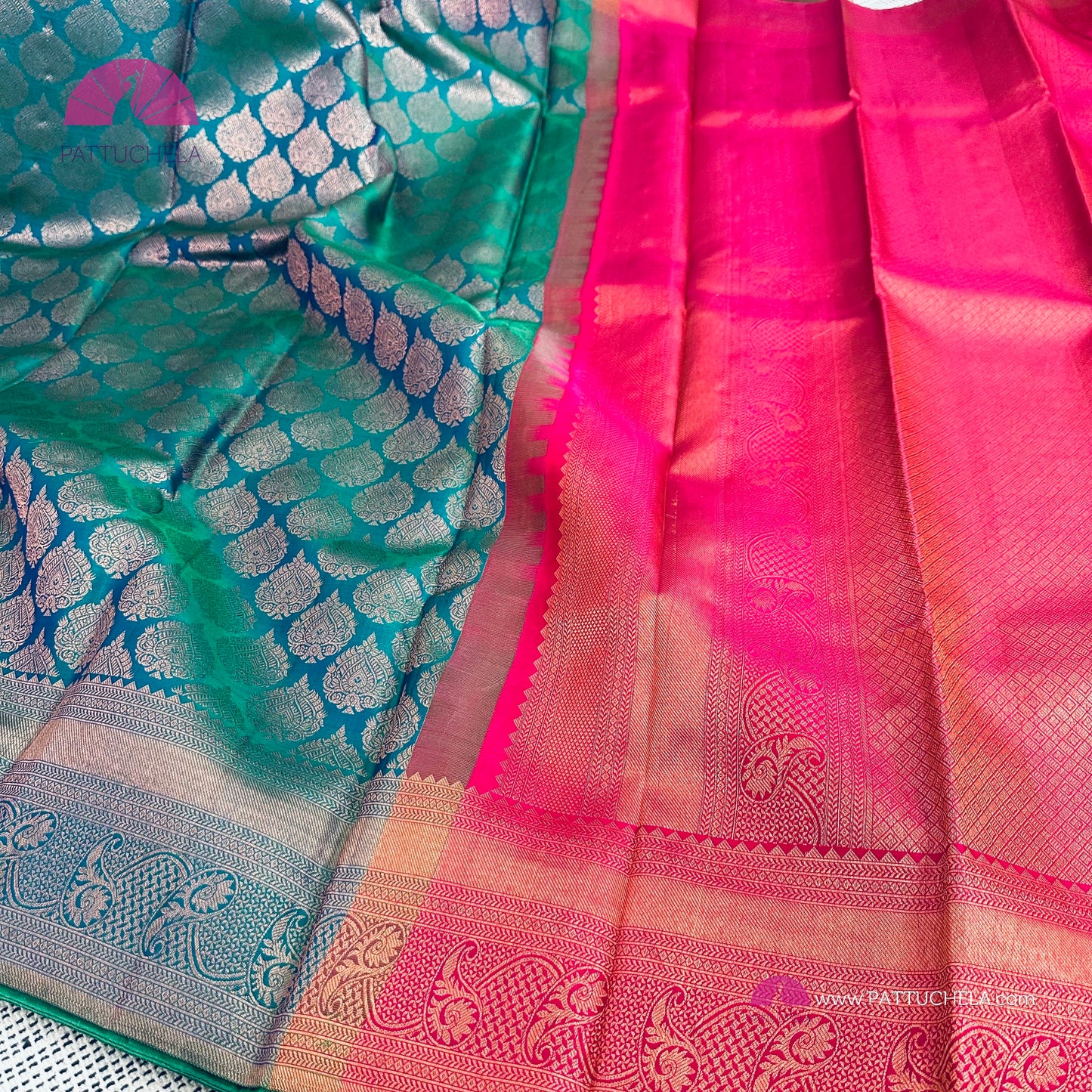 Peacock Blue Kanchipuram Handloom SILK MARK CERTIFIED Saree with brocade weaves