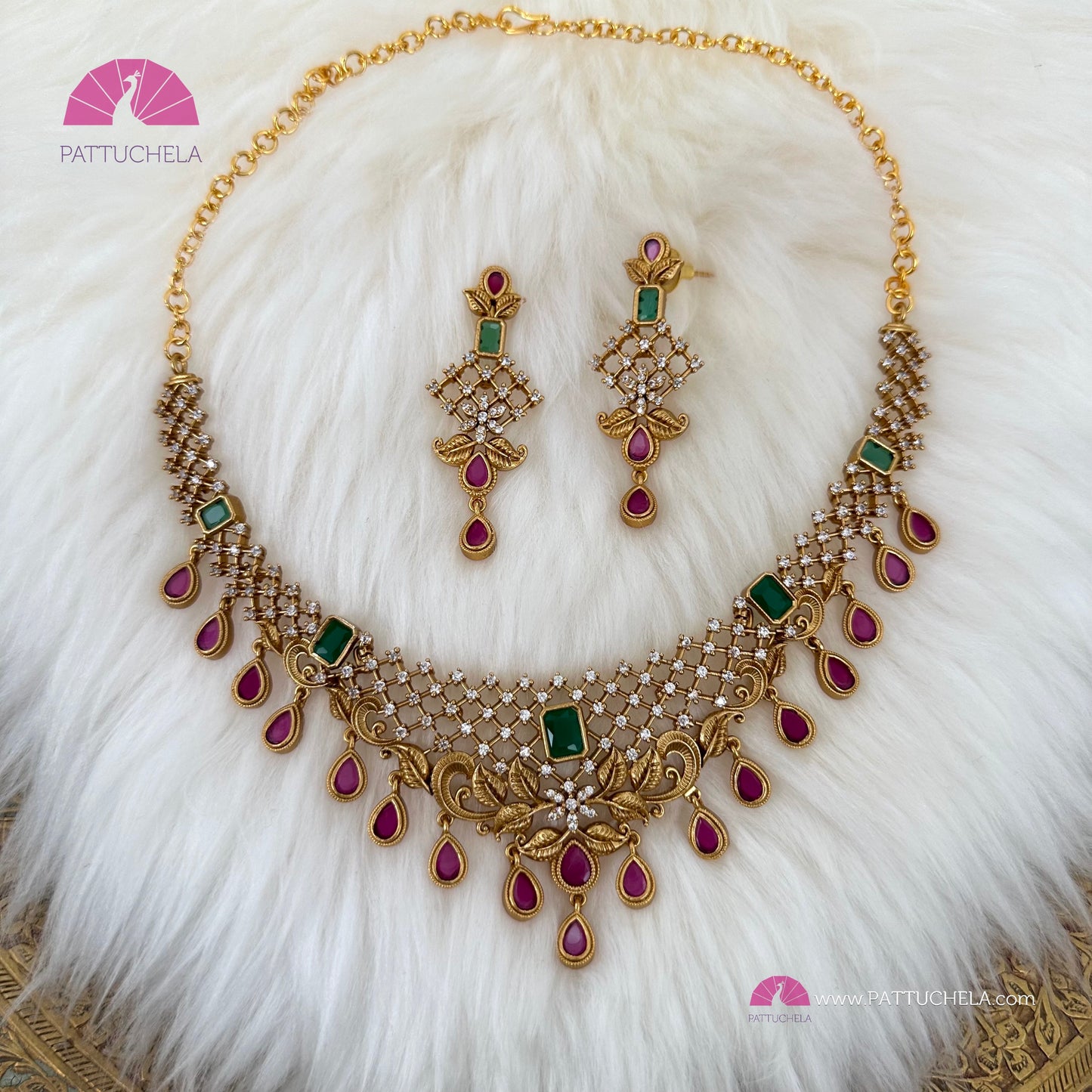 Simple and Elegant multicolour stone necklace set with earrings | Party & Festive wear | Indian Jewelry