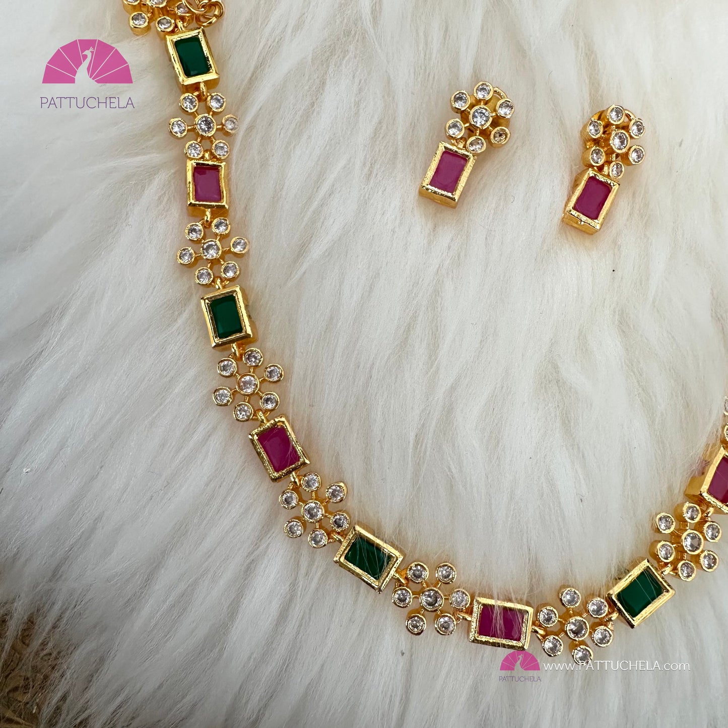 Simple and Elegant multicolour stone necklace set with earrings | Party & Festive wear | Indian Jewelry