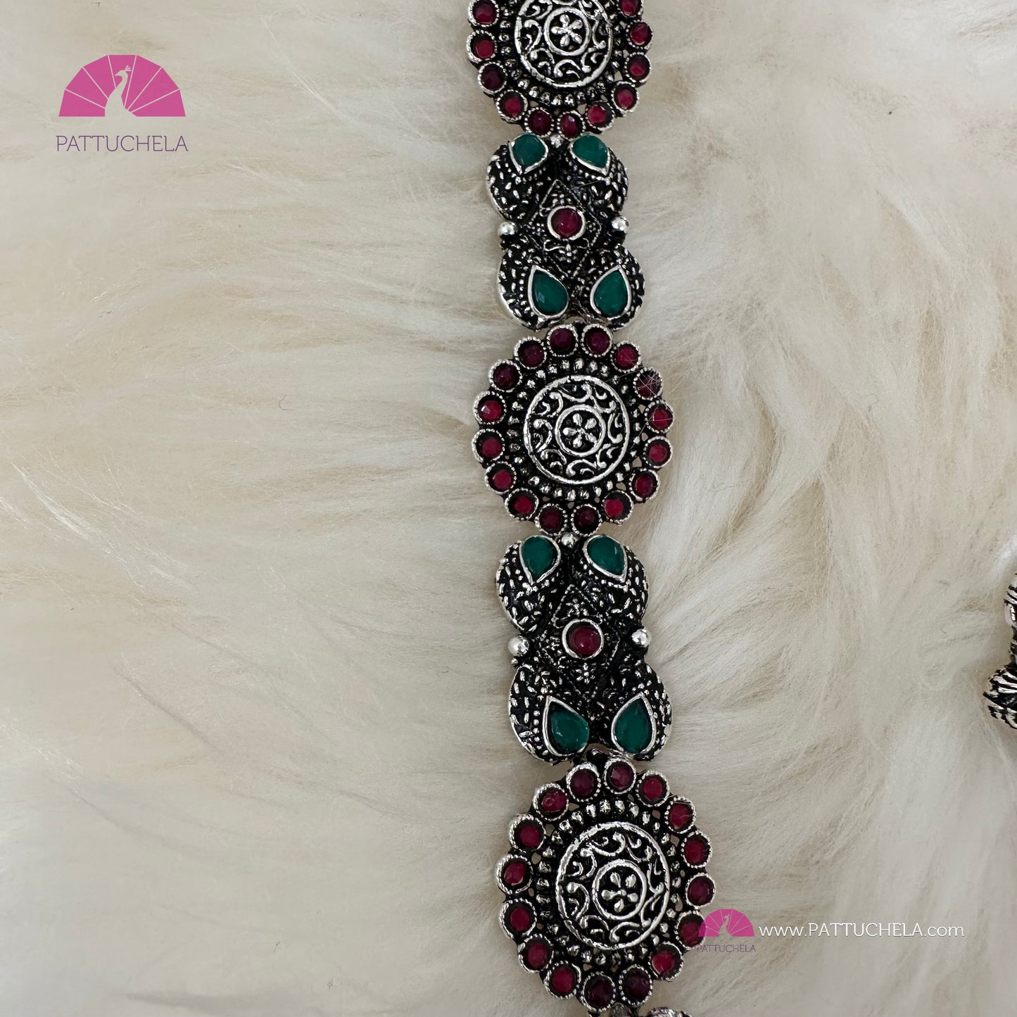 Silver oxidized necklace Set with multicolour stones and pearls | Indian Jewelry | Temple Jewelry