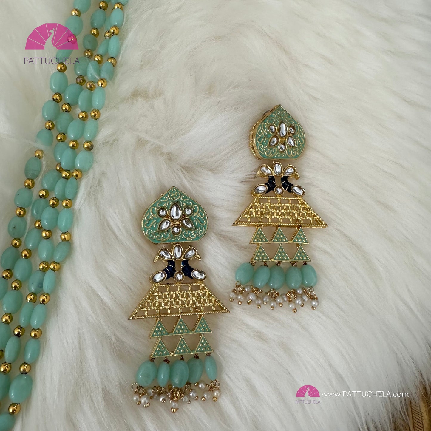 Long beaded necklace Set with Meenakari Kundan Pendant | Bead Mala | Indian Jewelry