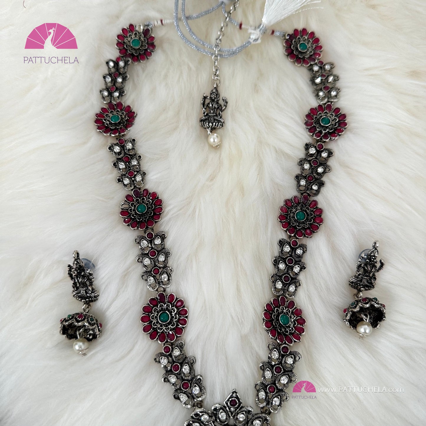 Silver oxidized Temple Jewelry necklace Set with multi color stones | Indian Jewelry | Temple Jewelry