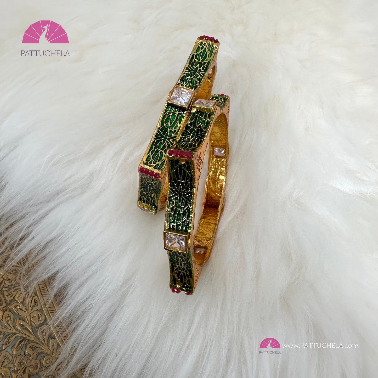 Pair of Gold tone Bangles with multi colour stones and enamels | Stone Bangles | Kada | Pearl Bangles | Indian Jewelry