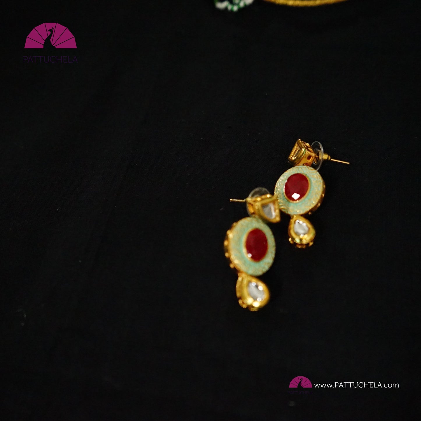 Green Enamel Kundan Chocker Necklace Set with Red Cut Stones | Fancy Jewelry | Indian Jewelry
