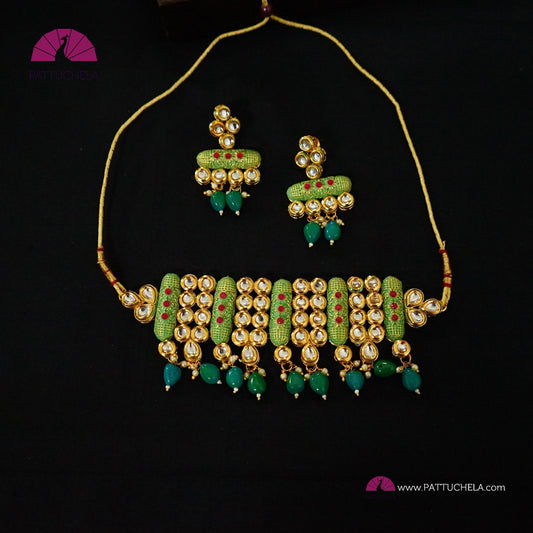 Green Enamel Kundan Chocker Necklace Set | Polki Jewelry | Wedding jewelry | Indian Jewelry