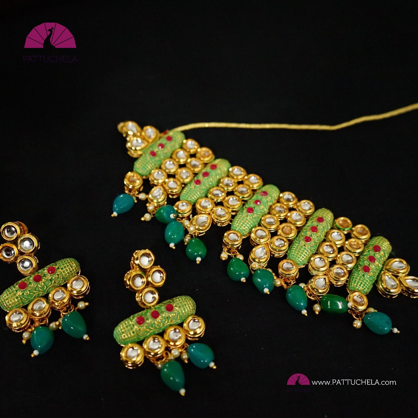 Green Enamel Kundan Chocker Necklace Set | Polki Jewelry | Wedding jewelry | Indian Jewelry