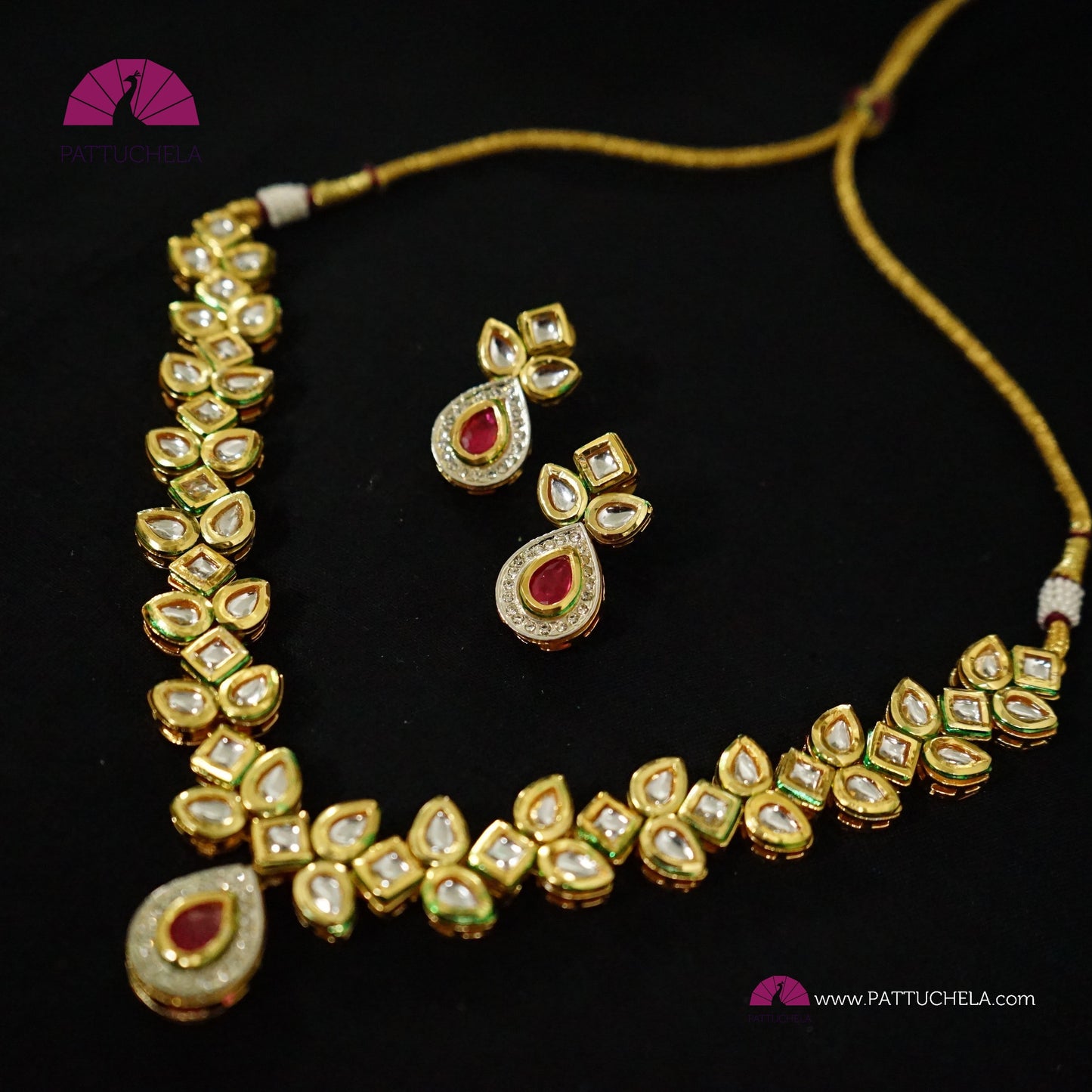White Kundan Necklace Set with Red Cut Stones and Earrings | Fancy Jewelry | Indian Jewelry