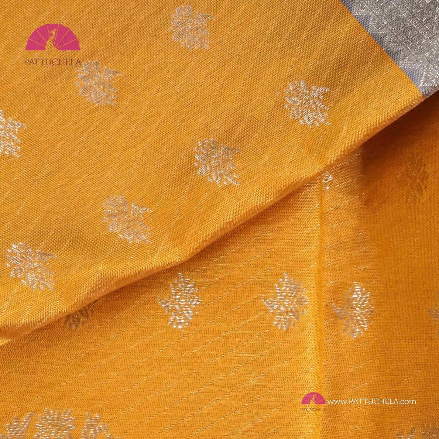 Sunflower Yellow Pure Kanchipuram Handloom SILK MARK CERTIFIED Saree with 1 gram pure Silver Zari weaves.
