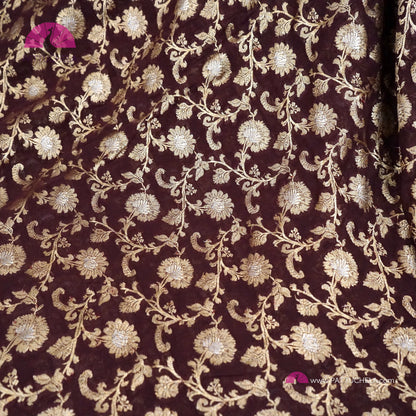 Gorgeous Khaddi Banarasi Georgette Silk handwoven Saree in Coffee Brown Color