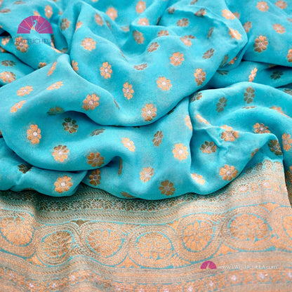 Gorgeous Banarasi Georgette Silk Saree in Firozi Blue