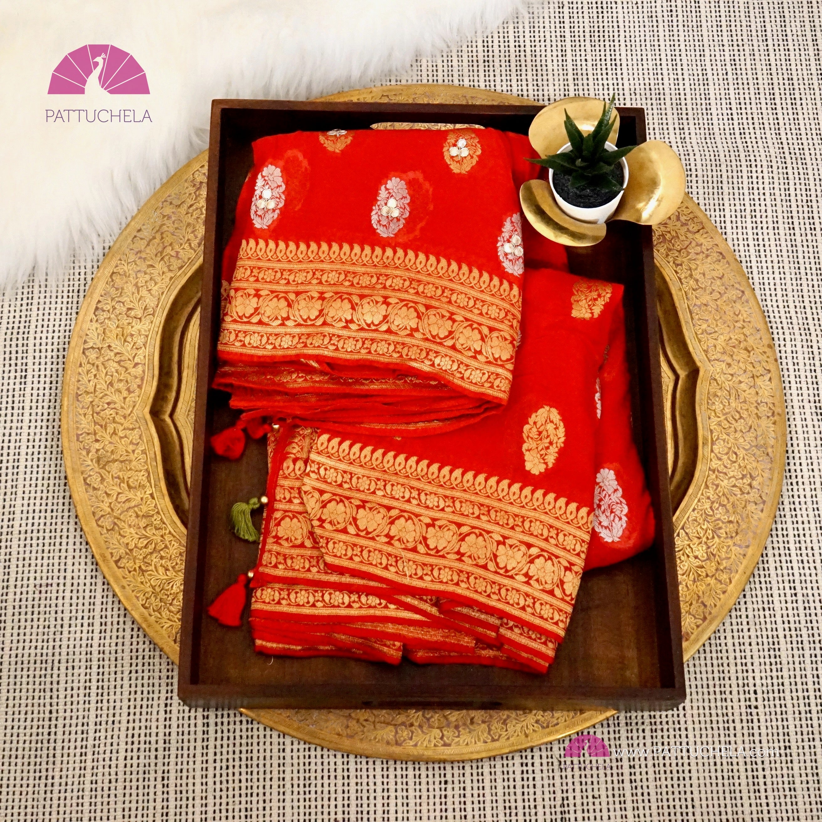 Red Georgette Khaddi Handloom Banarasi Saree – Handloom Era