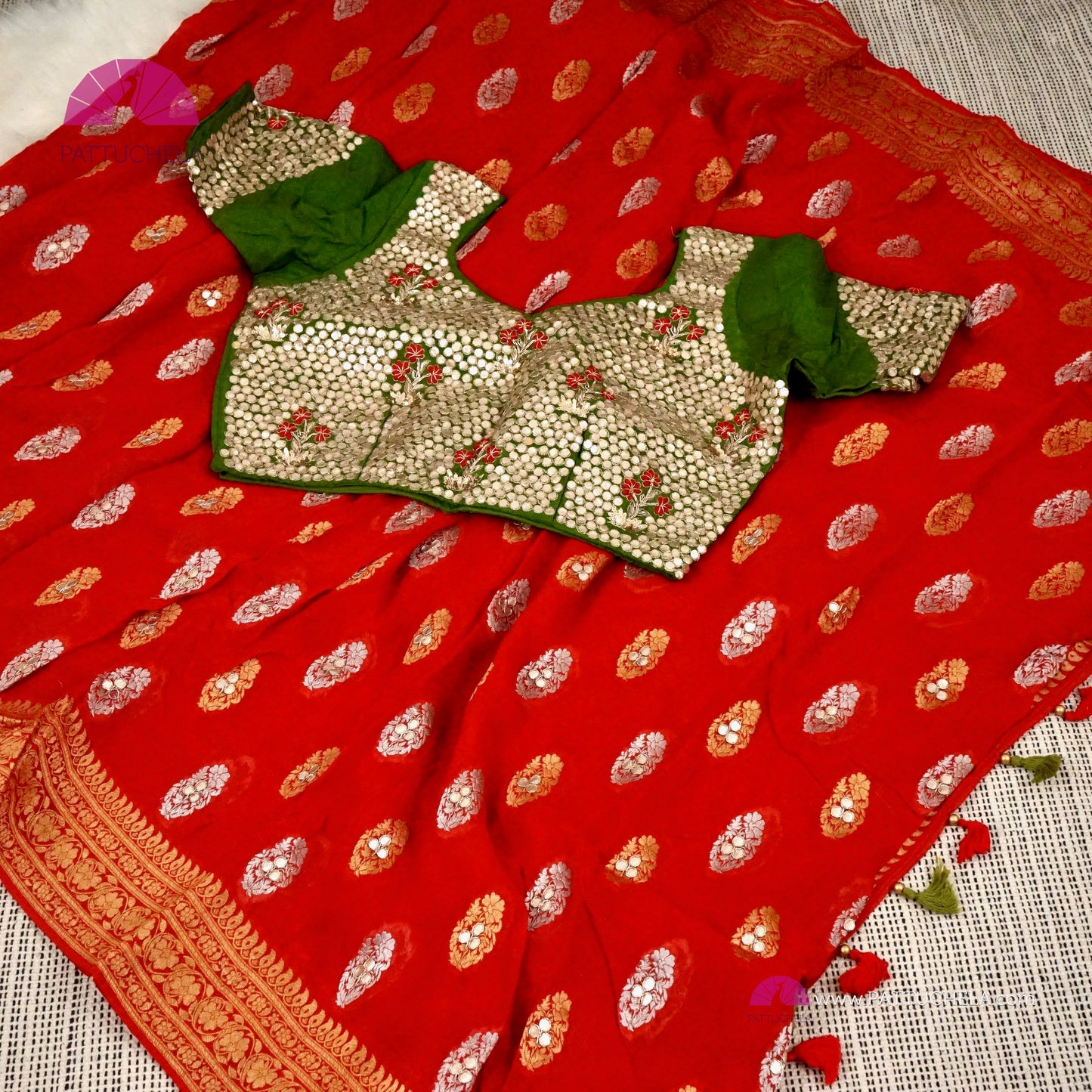 Classic Red Banarasi Georgette Handloom Soft Silk Saree with Sona Rupa weaves
