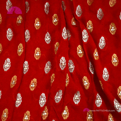 Classic Red Banarasi Georgette Handloom Soft Silk Saree with Sona Rupa weaves