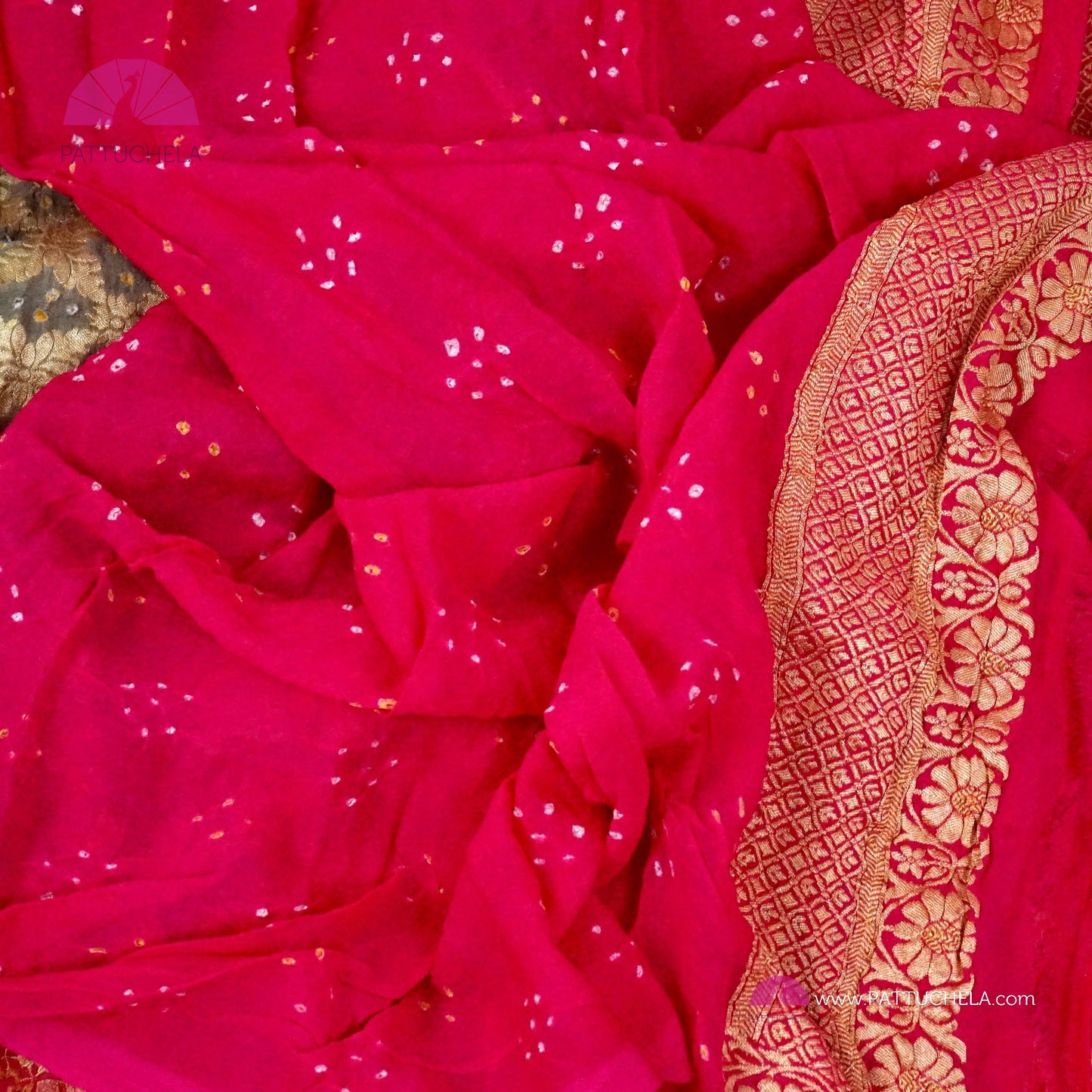 Pink Purple and Olive combo Khaddi Banarasi Georgette Silk Saree with Bandej Weaves