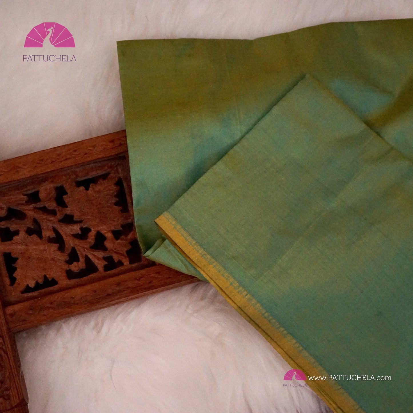 Pure Banarasi Katan Jangala handloom Silk in Mint Green dual tones