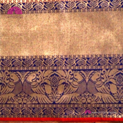 Pure Banarasi Munga Handwoven Soft Silk Saree in Red with Blue combo