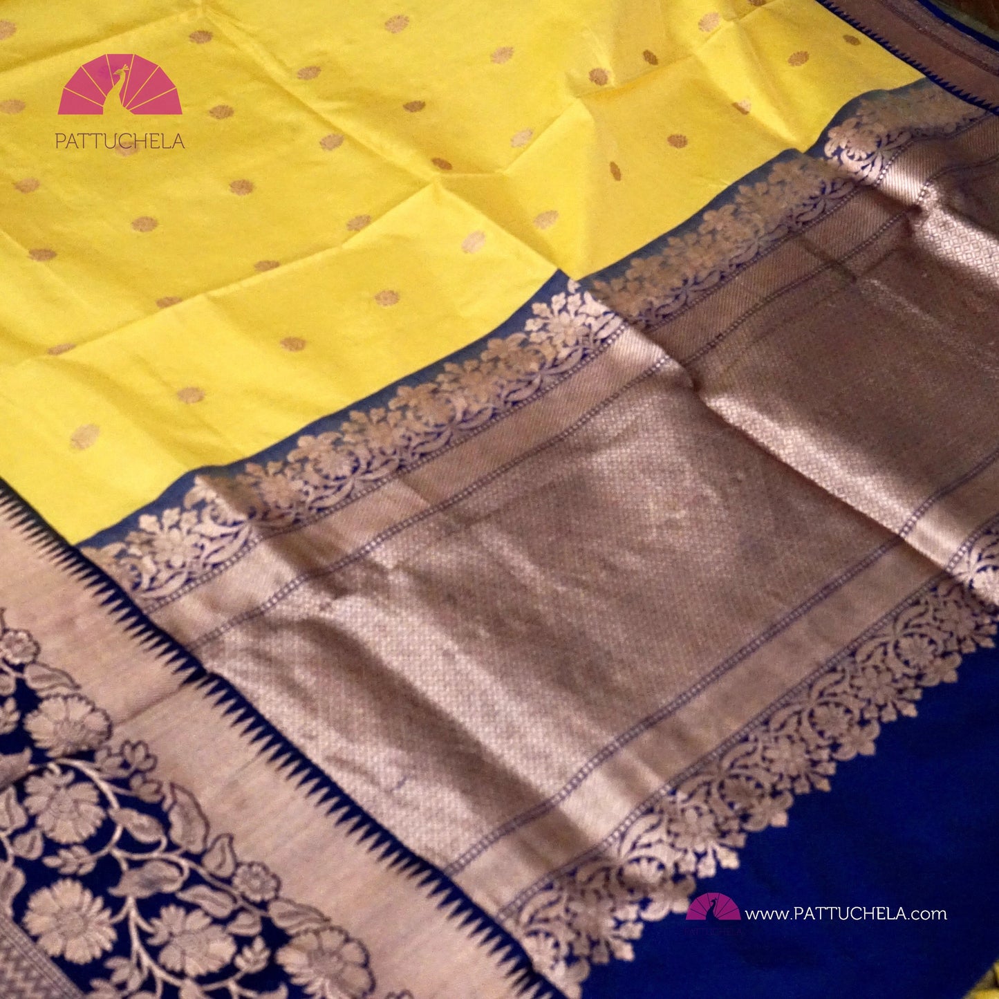 Yellow Banarasi Katan handloom Silk Saree with Floral Zari Borders