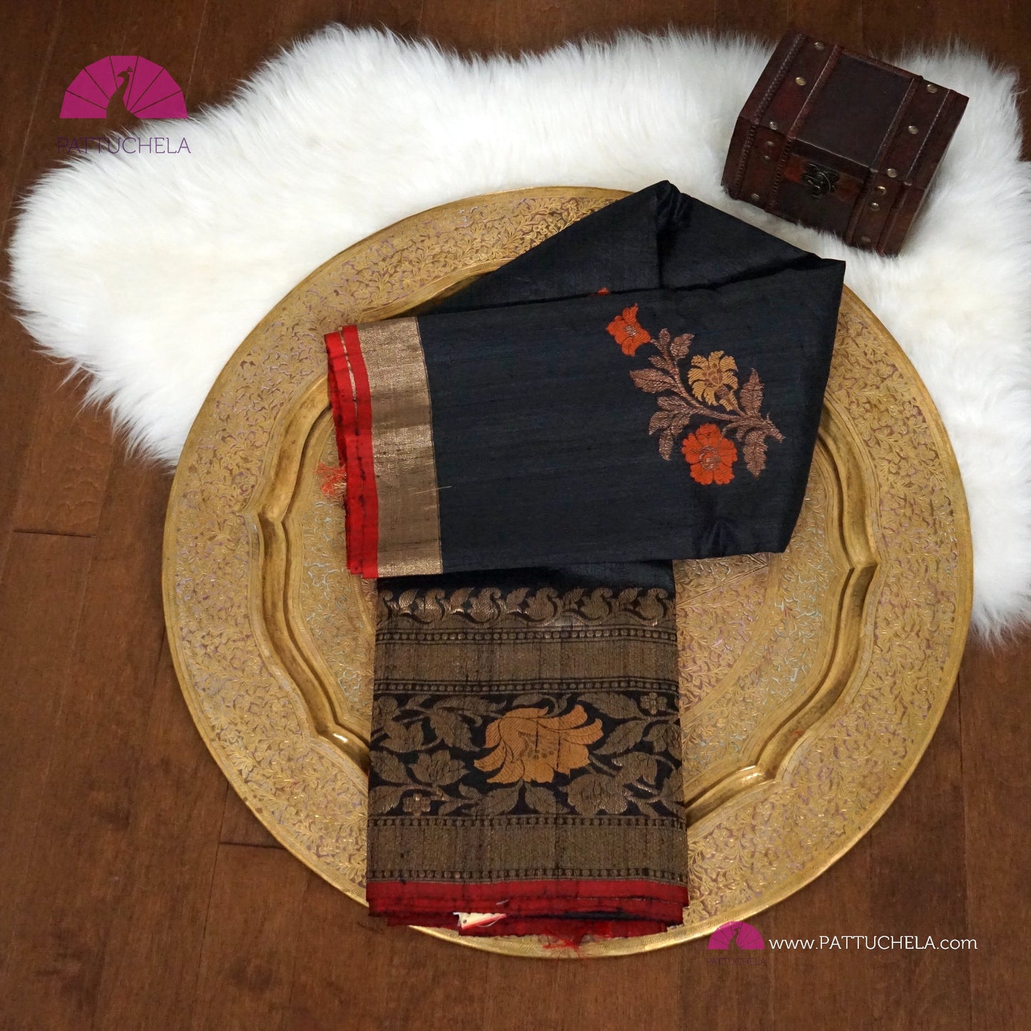 Black Banarasi handloom Tusser Silk Saree in Kadhua weaves