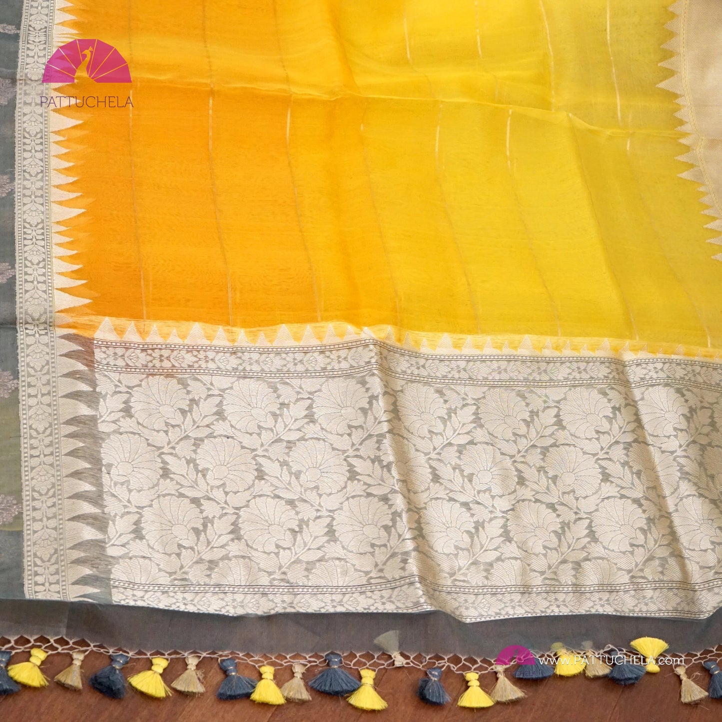 Gorgeous Yellow Ombre Leheriya Banarasi Kora Silk handloom Saree