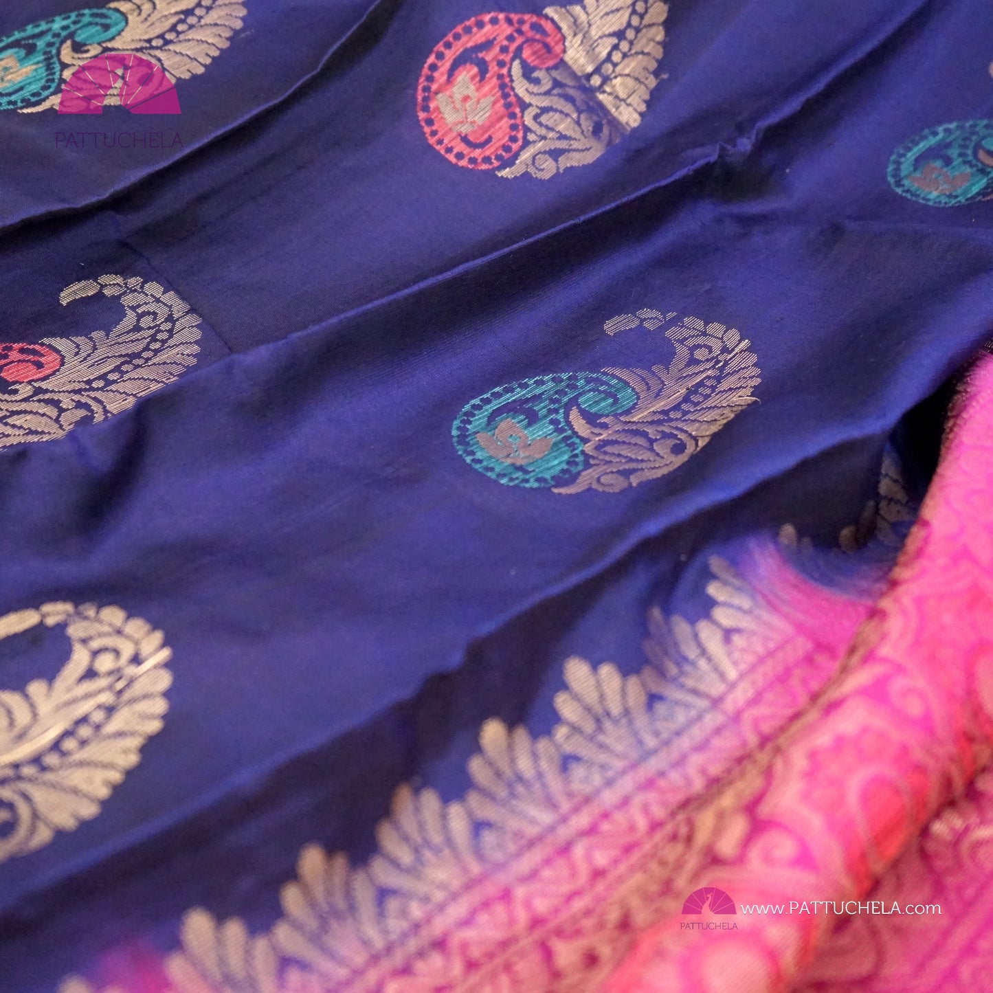 Navy Blue Pure Kanchipuram Soft Silk Saree with Meenakari Paisley Zari Motifs | Wedding Saree | SILK MARK CERTIFIED | Kanjivaram Silks