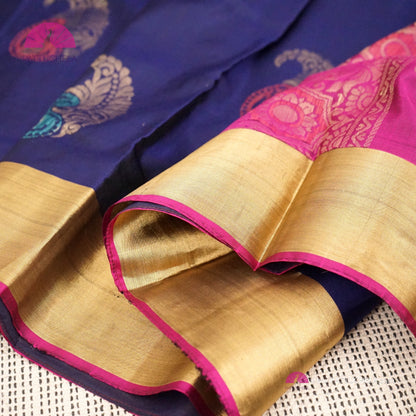 Navy Blue Pure Kanchipuram Soft Silk Saree with Meenakari Paisley Zari Motifs | Wedding Saree | SILK MARK CERTIFIED | Kanjivaram Silks