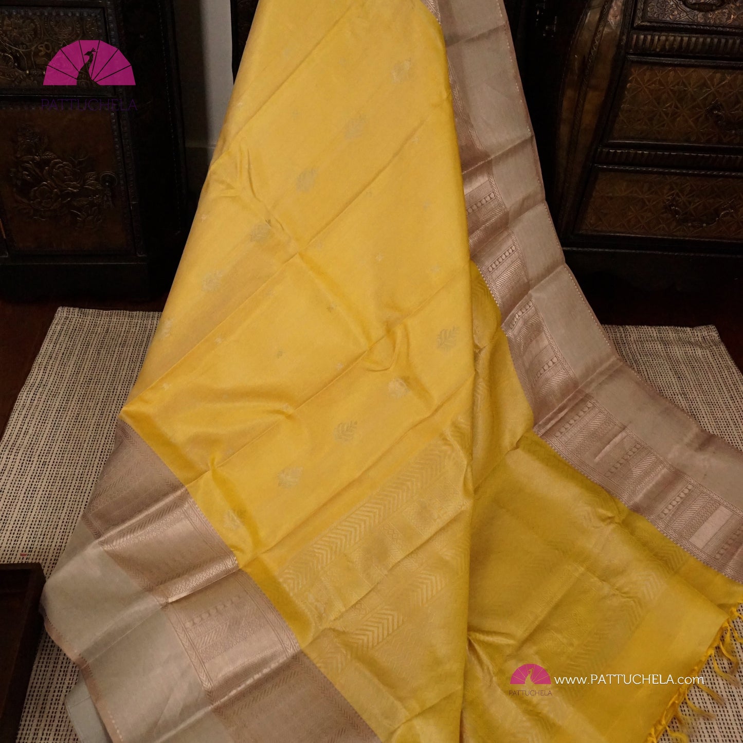 Pastel Yellow Pure Classic Kanchipuram Soft Silk Saree with Pastel Beige Silver Zari Border, Motifs and Pallu | Wedding Saree | SILK MARK CERTIFIED | Kanjivaram Silks