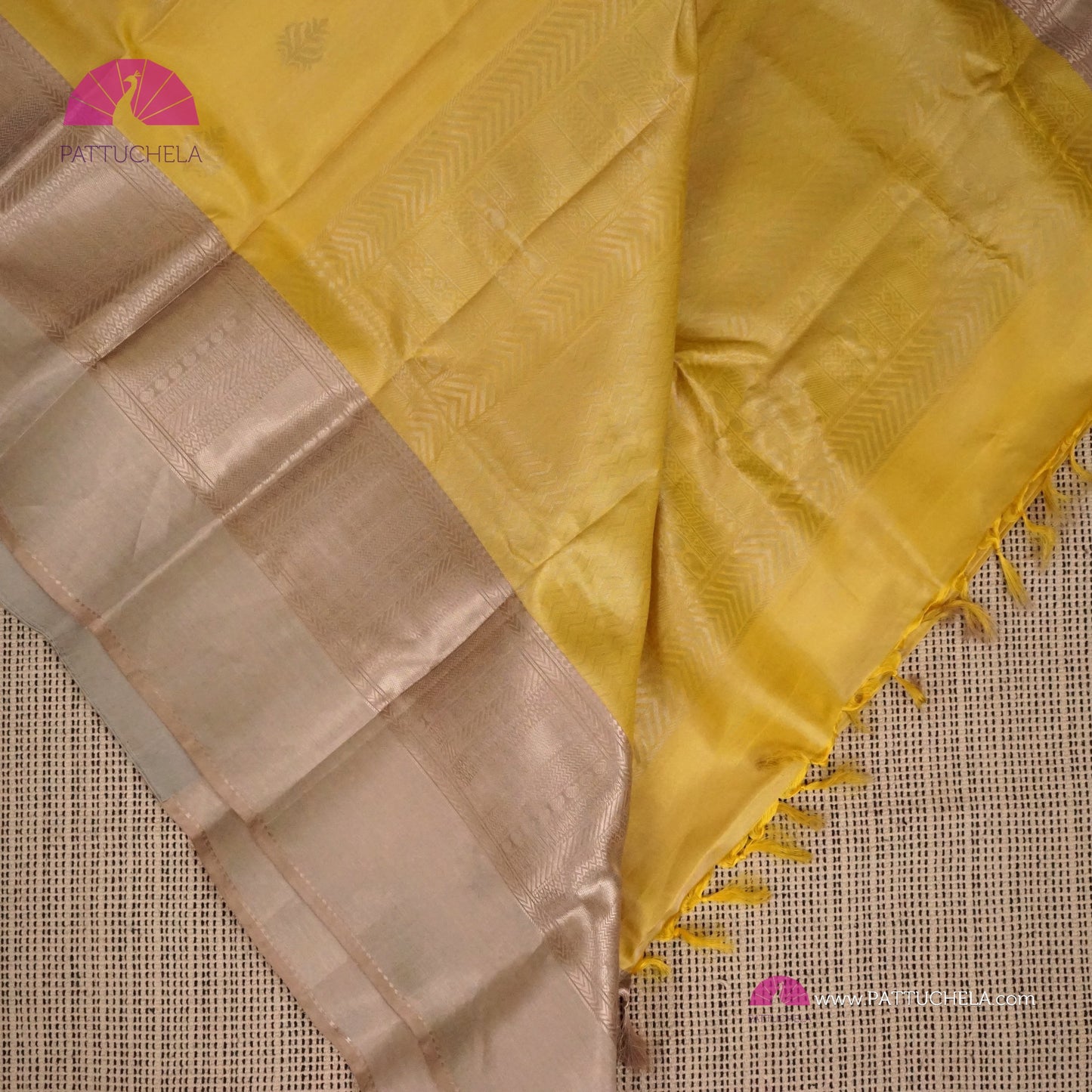 Pastel Yellow Pure Classic Kanchipuram Soft Silk Saree with Pastel Beige Silver Zari Border, Motifs and Pallu | Wedding Saree | SILK MARK CERTIFIED | Kanjivaram Silks