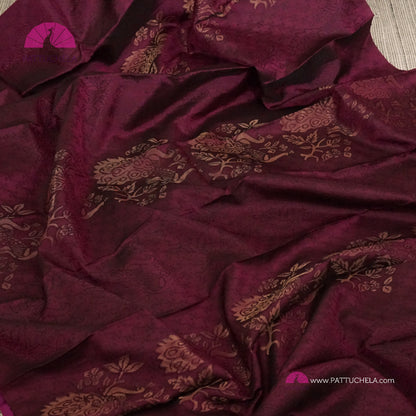 Plum Purple Pure Kanchipuram Borderless Soft Silk Saree with Unique Peacock Zari Motifs | Light weight Kanchi  | Wedding Silk | Party Wear | Silk mark Certified | Kanchivaram Silks