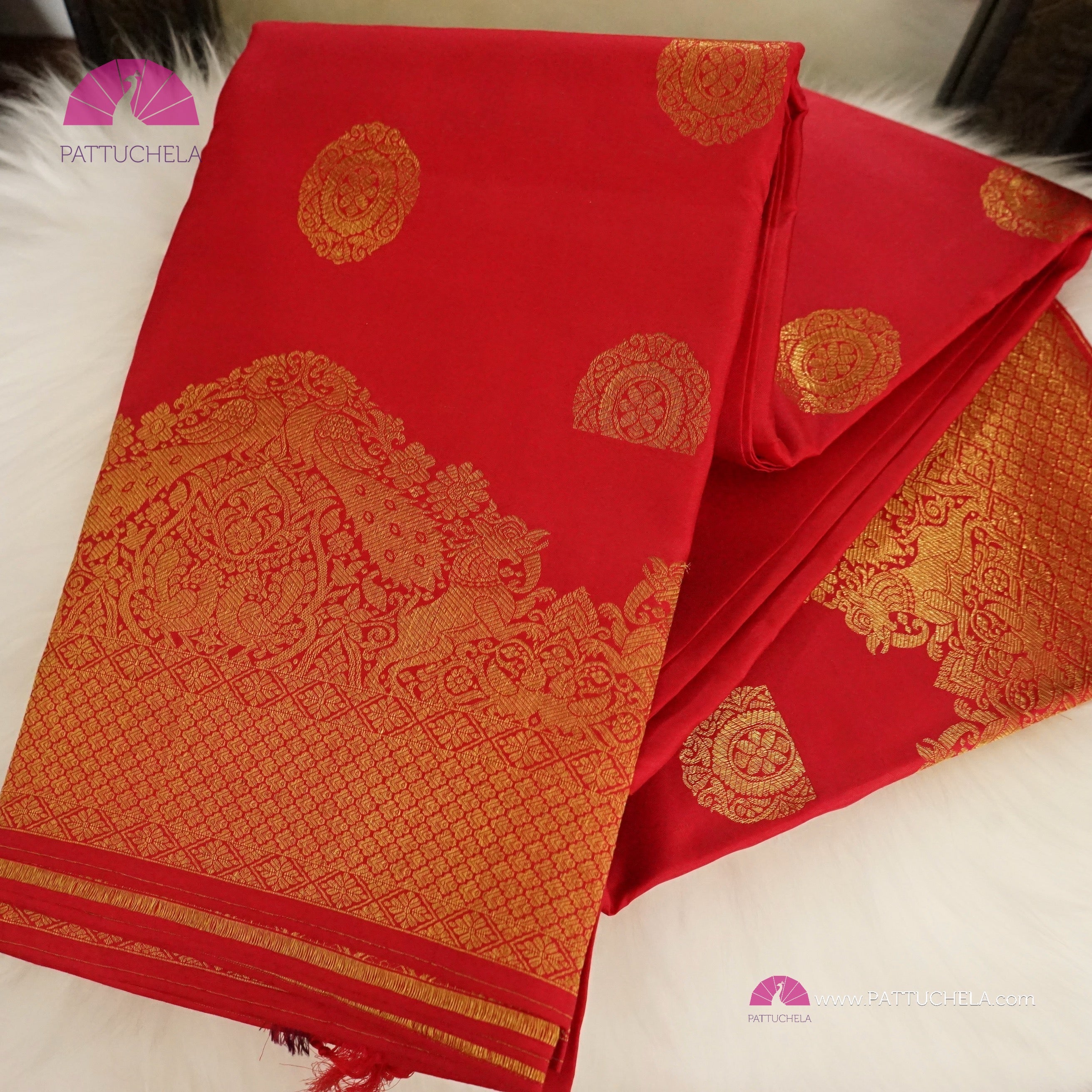 Crimson Red Embroidered Chiffon Saree