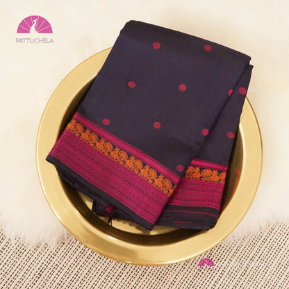 Navy Blue Pure Kanchipuram Silk Saree in thread weaves with Pink Border and Pallu | Party Wear | SILK MARK CERTIFIED | Kanjivaram Silks