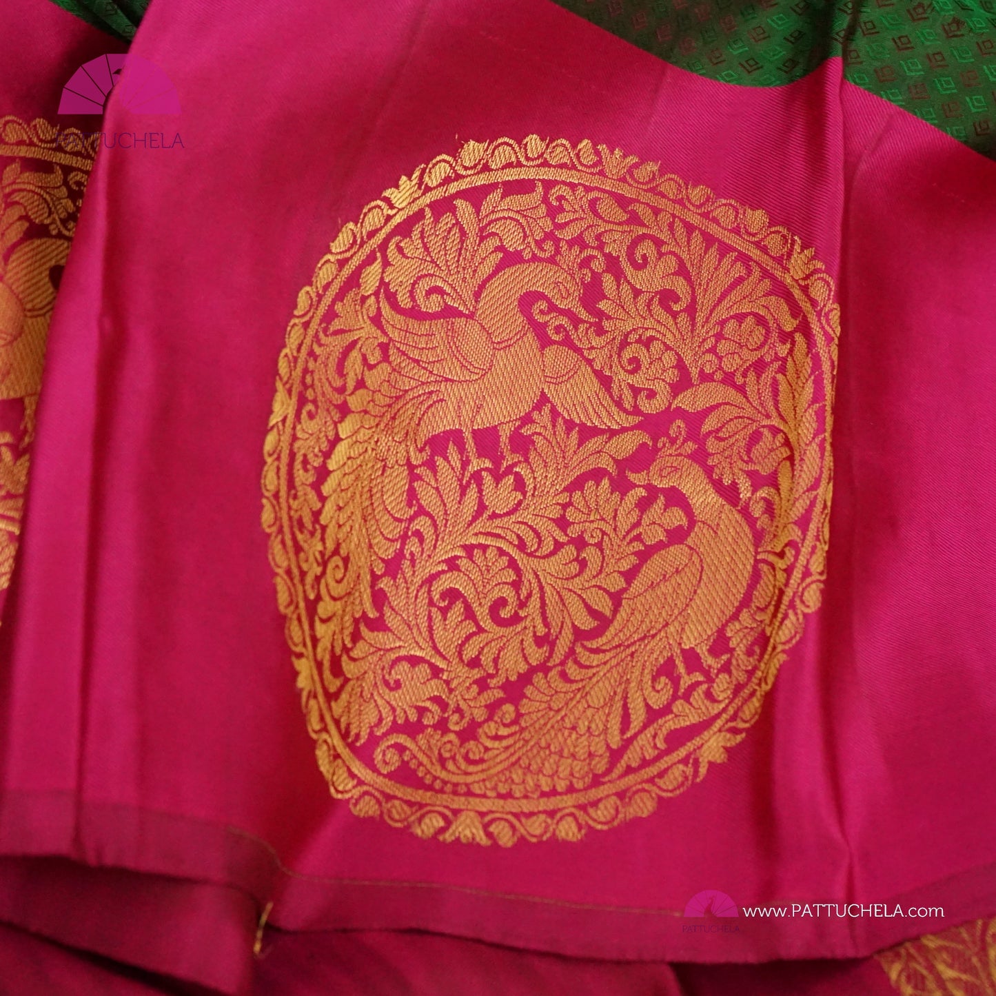 Emerald Green jacquard checks Kanchipuram Handloom SILK MARK CERTIFIED Saree with Mandala Motif border