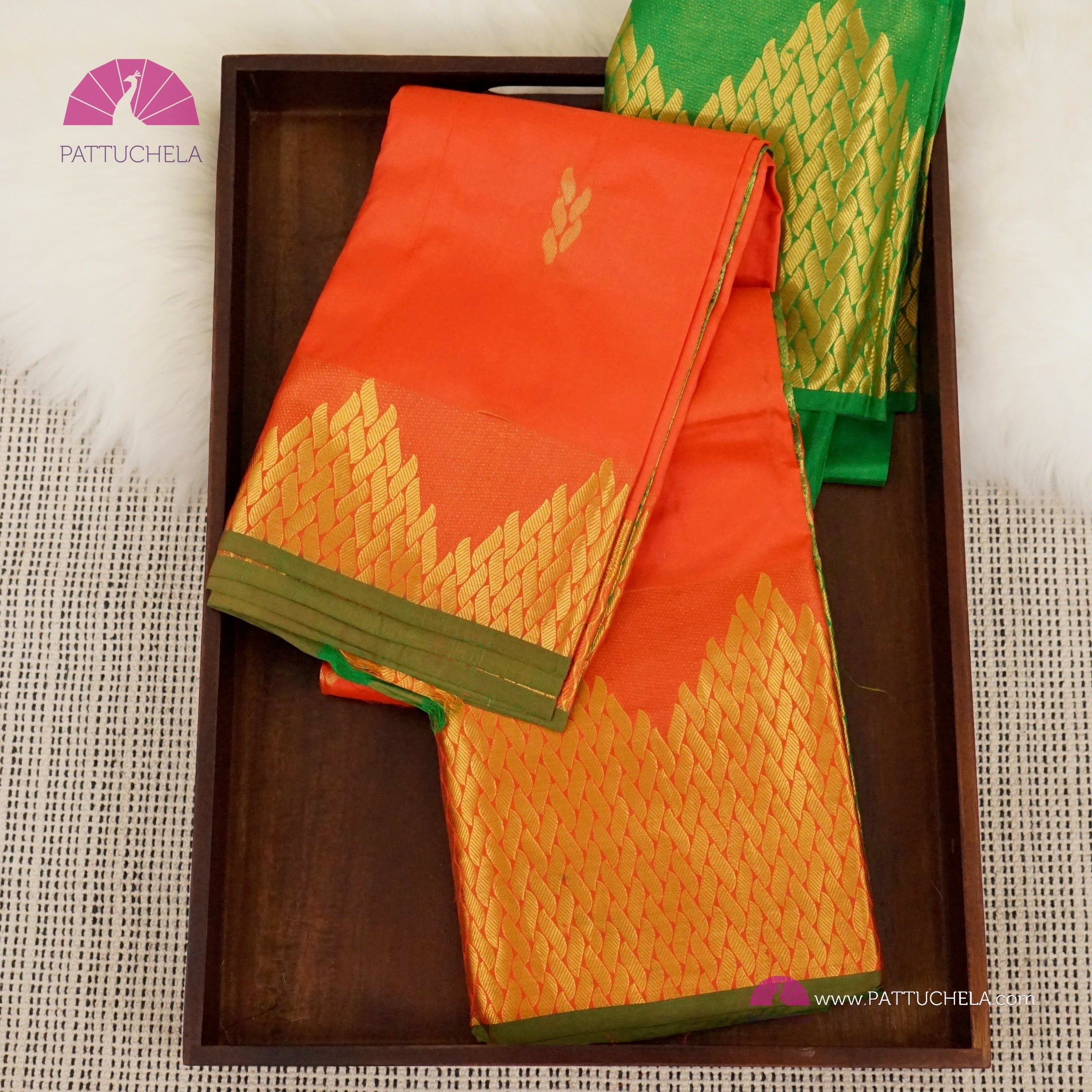 Orange Kanchipuram Silk Saree Temple Border | Best Kanjivaram Sarees