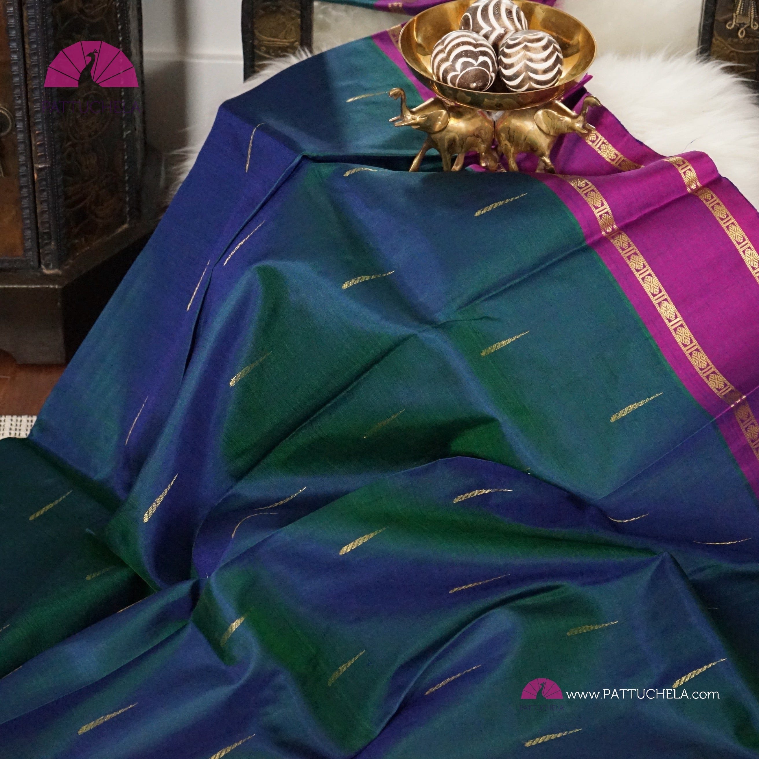 Teal Blue Kanjivaram Bandhani Silk Handloom Saree – Cherrypick