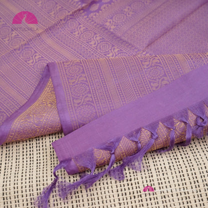 Amethyst Violet Kanchipuram Handloom SILK MARK CERTIFIED Saree with brocade weaves