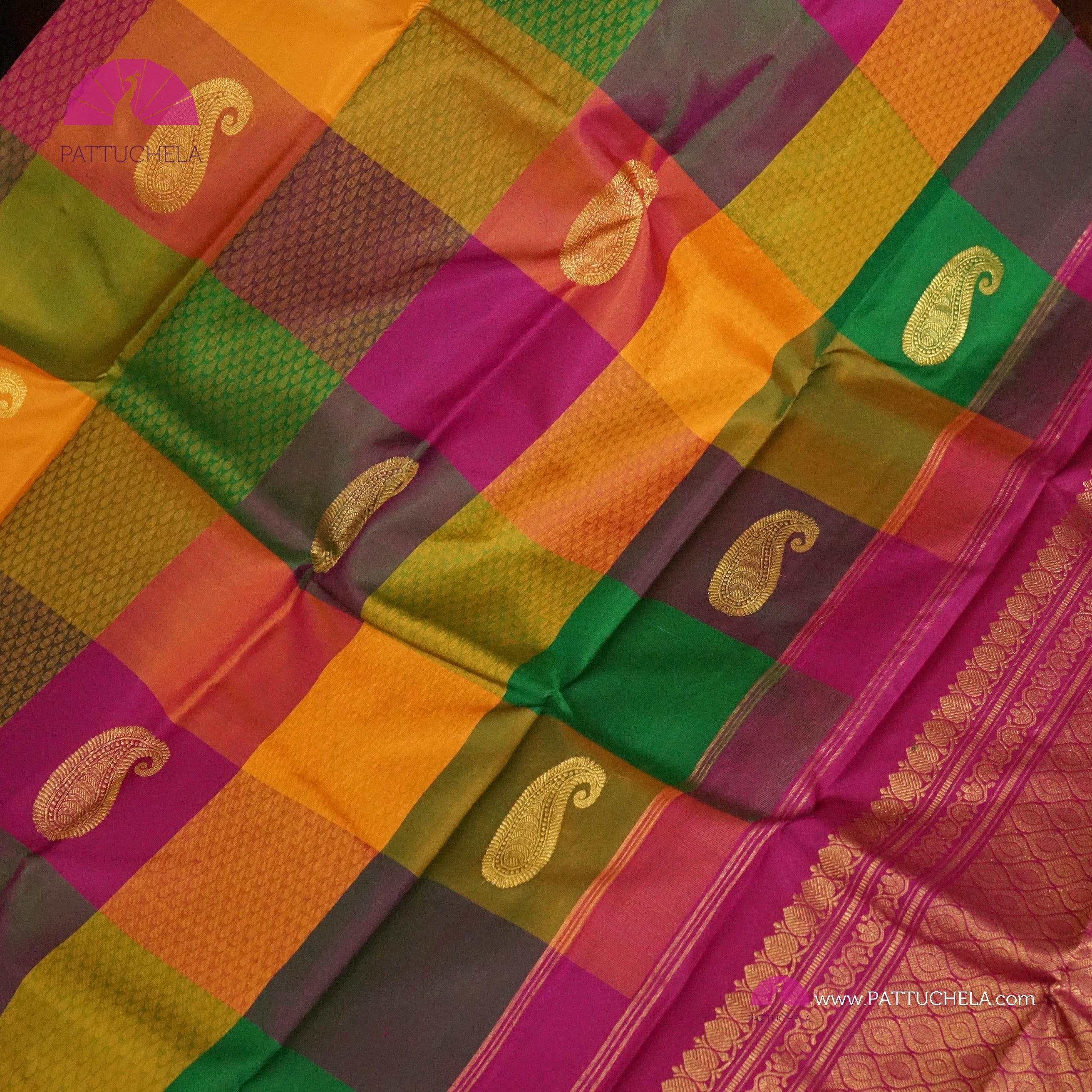 Palum Pazhamum Checked 10 yards Madisar Pure Kanchipuram Silk Saree - Sri  Arya Silks