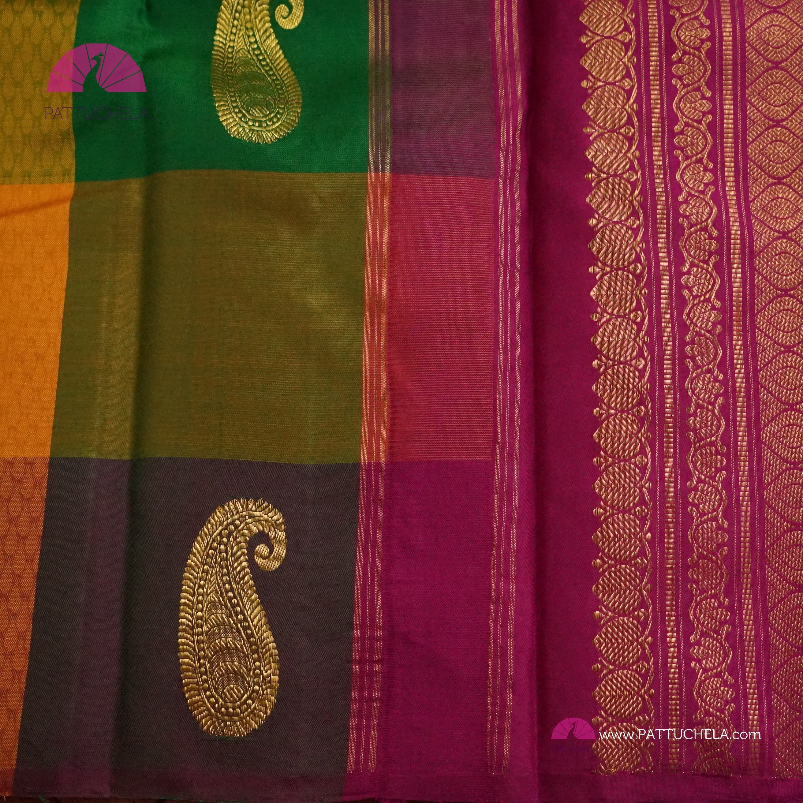 Palum Pazhamum Multi Checks Pure Kanjivaram Silk Sari– Clio Silks